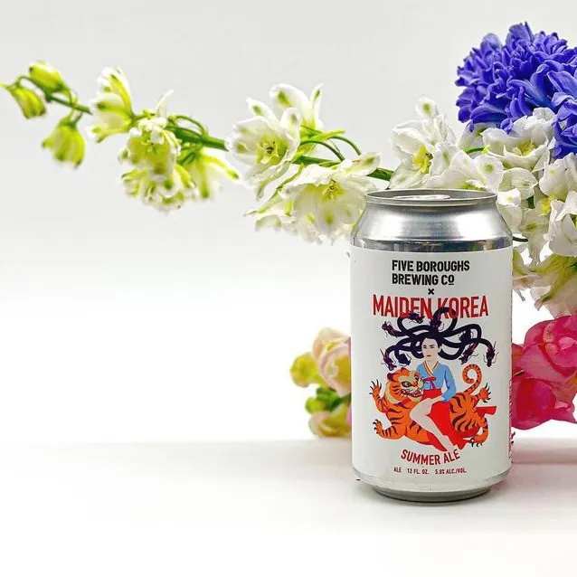 The Maiden Korea × Five Boroughs Brewing summer ale can with flowers