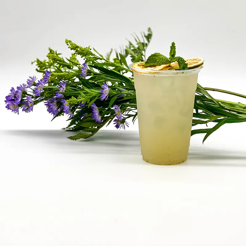 The Grape Ivy cocktail with purple flowers
